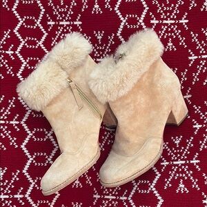 Bliss Blass faux Fur Trimmed Beige Ankle Boots